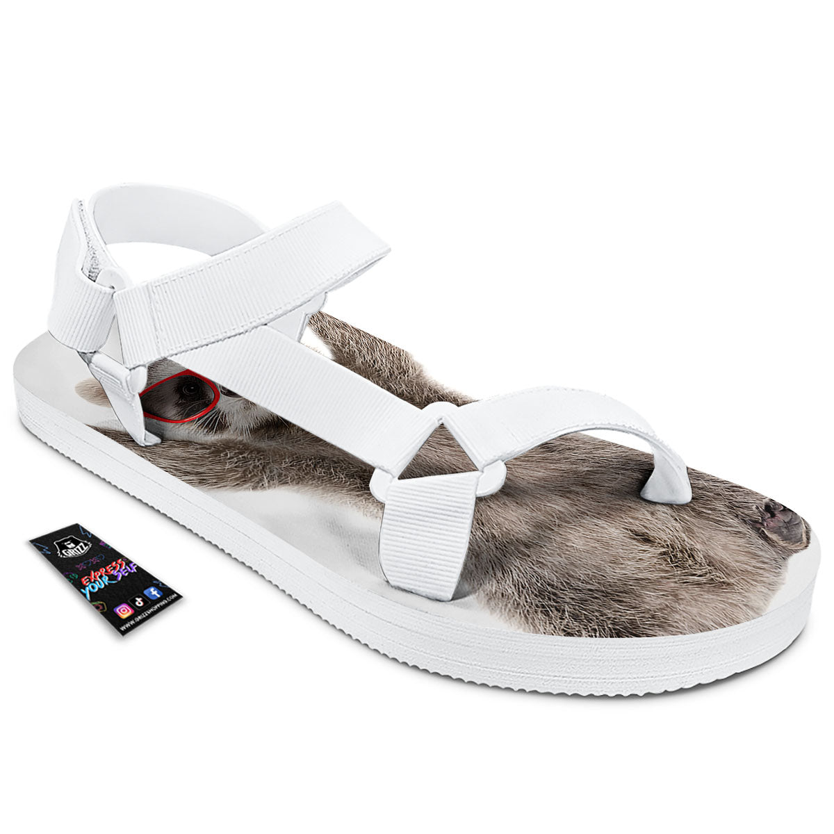 Funny Raccoon Print White Open Toe Sandals-grizzshop