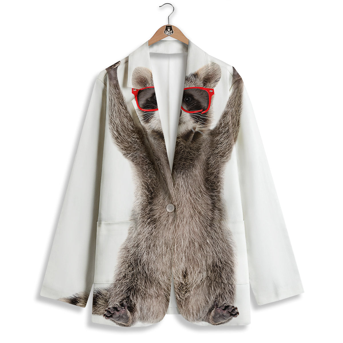 Funny Raccoon Print Women's Blazer-grizzshop