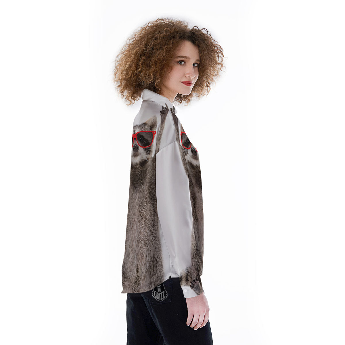 Funny Raccoon Print Women's Long Sleeve Shirts-grizzshop