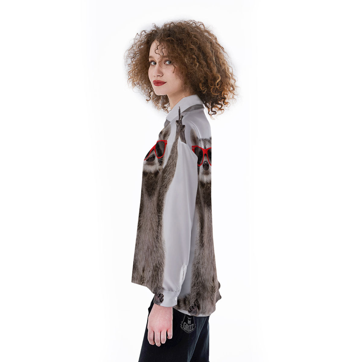 Funny Raccoon Print Women's Long Sleeve Shirts-grizzshop