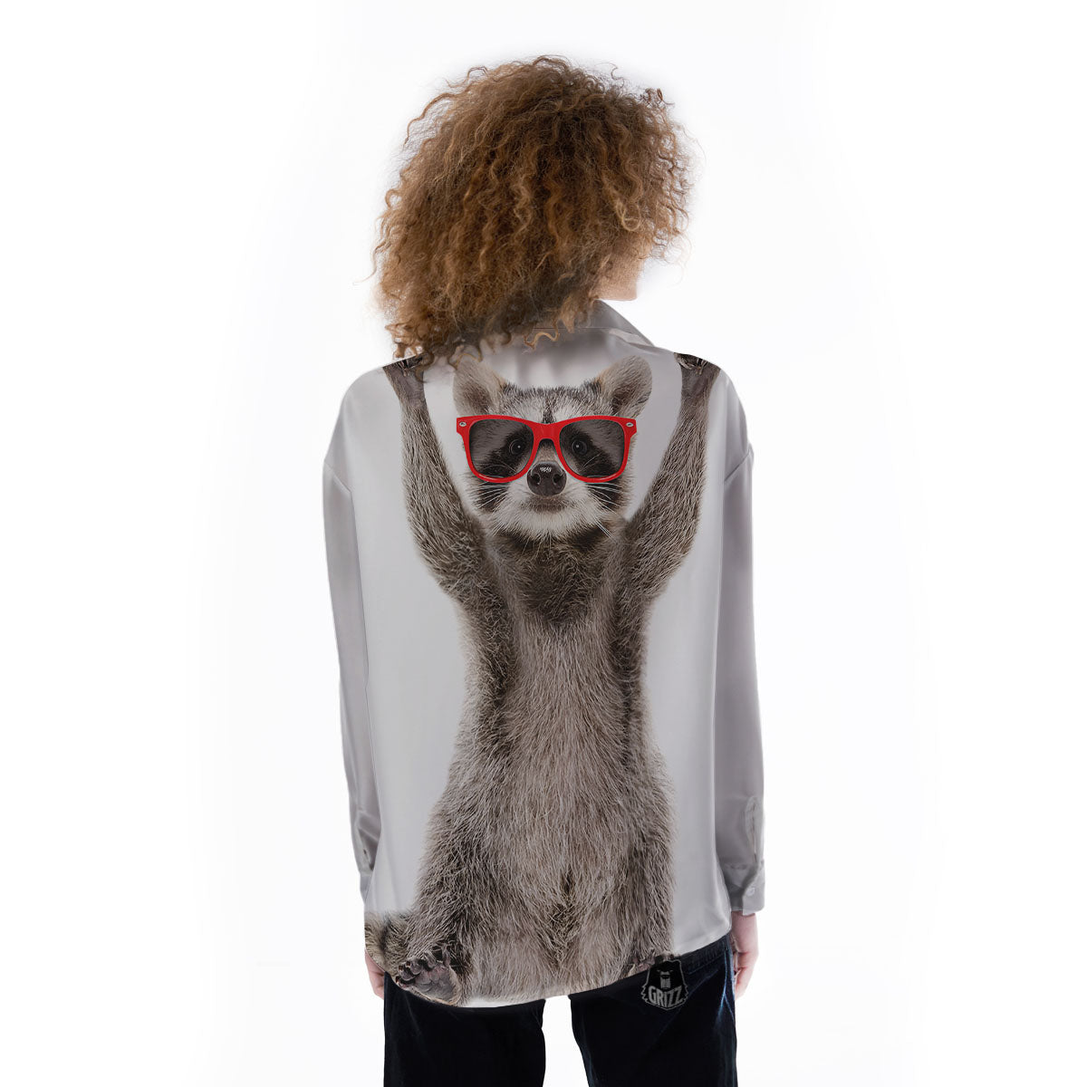 Funny Raccoon Print Women's Long Sleeve Shirts-grizzshop