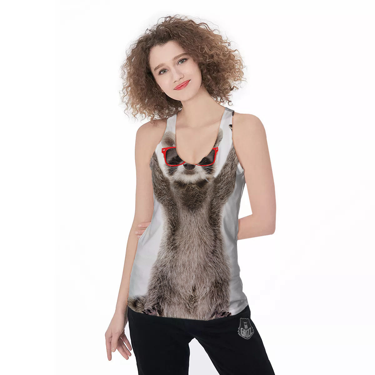 Funny Raccoon Print Women's Racerback Tank Top-grizzshop