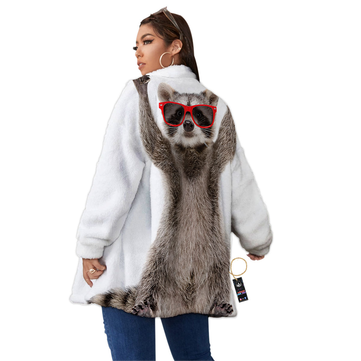 Funny Raccoon Print Women's Sherpa Jacket-grizzshop