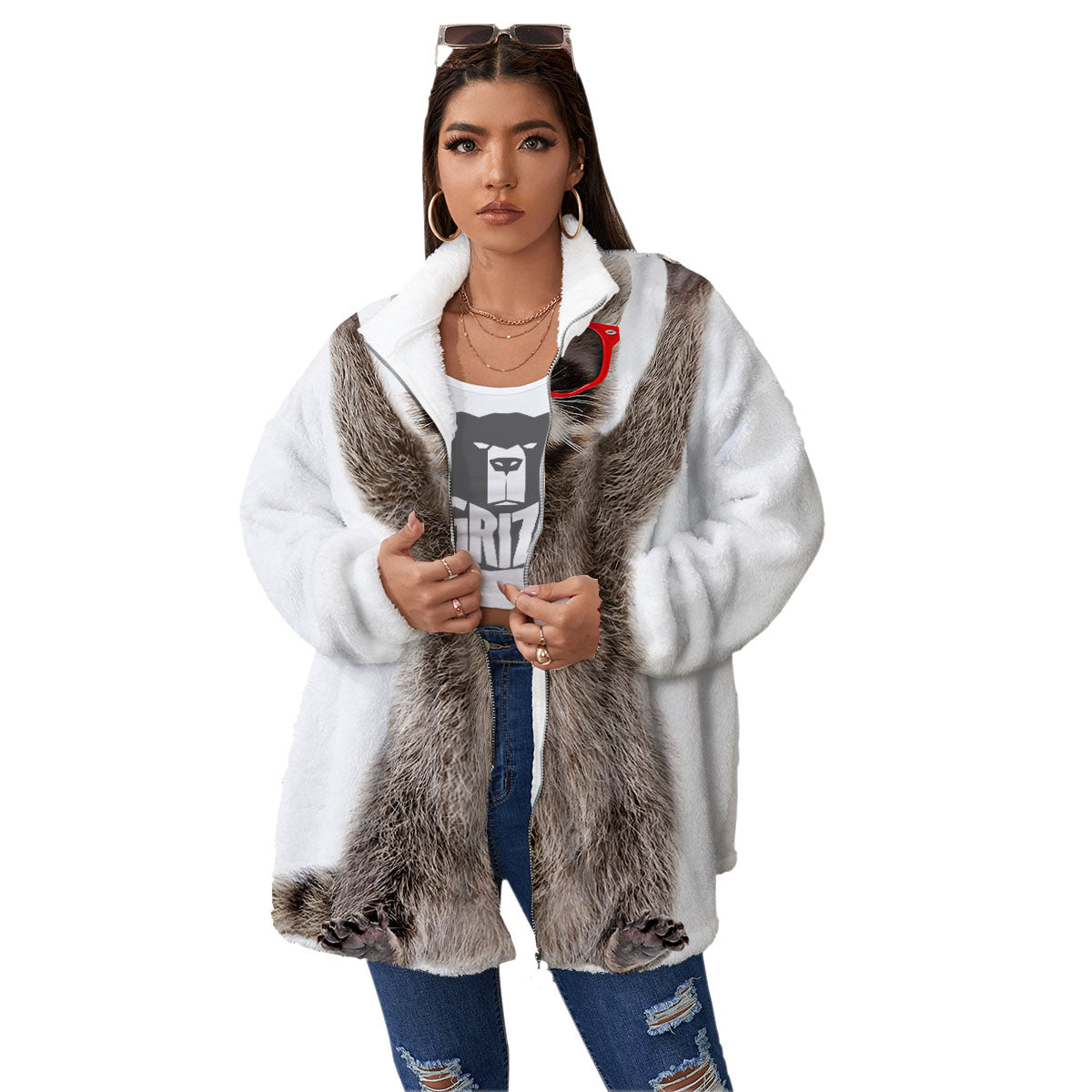 Funny Raccoon Print Women's Sherpa Jacket-grizzshop