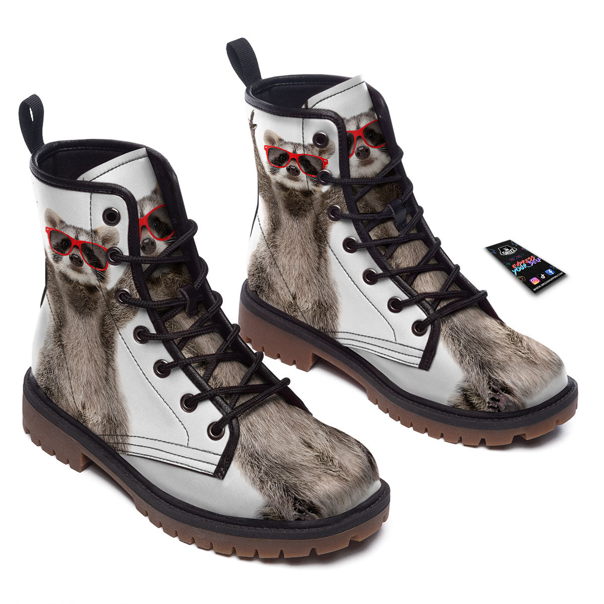 Funny Raccoon Print Work Boots-grizzshop