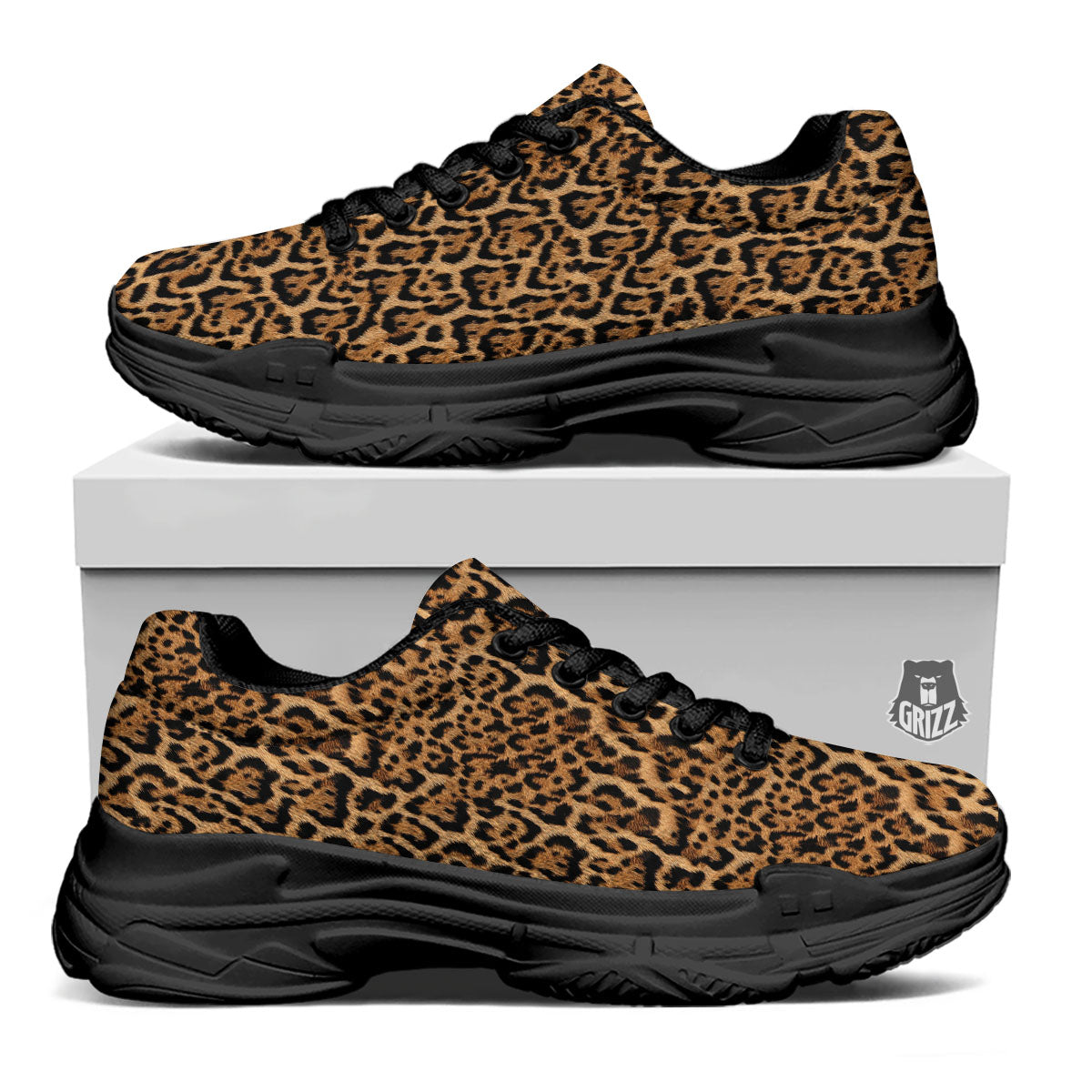 Fur Jaguar Print Pattern Black Chunky Shoes-grizzshop
