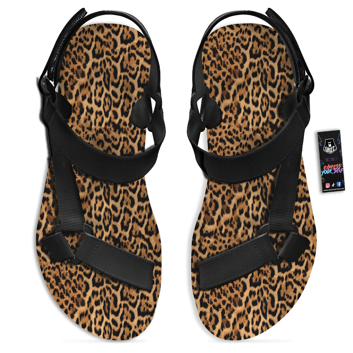 Fur Jaguar Print Pattern Black Open Toe Sandals-grizzshop