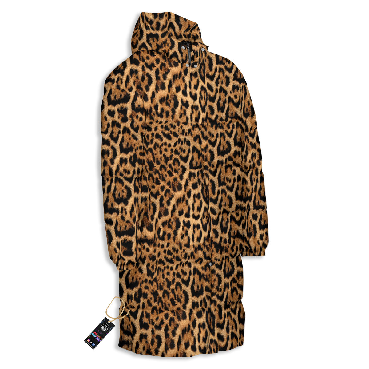 Fur Jaguar Print Pattern Long Down Jacket-grizzshop