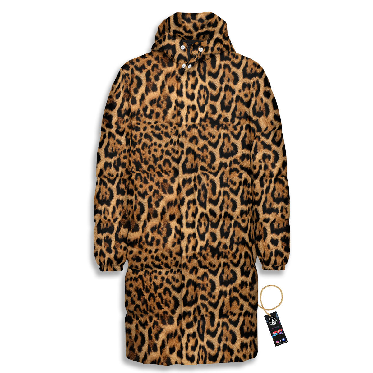Fur Jaguar Print Pattern Long Down Jacket-grizzshop