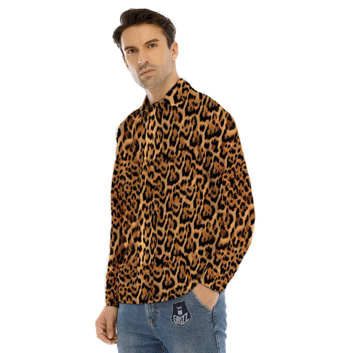 Fur Jaguar Print Pattern Men's Dress Shirts-grizzshop