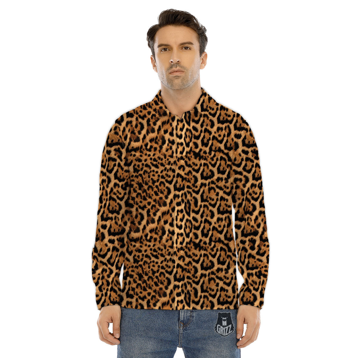 Fur Jaguar Print Pattern Men's Dress Shirts-grizzshop