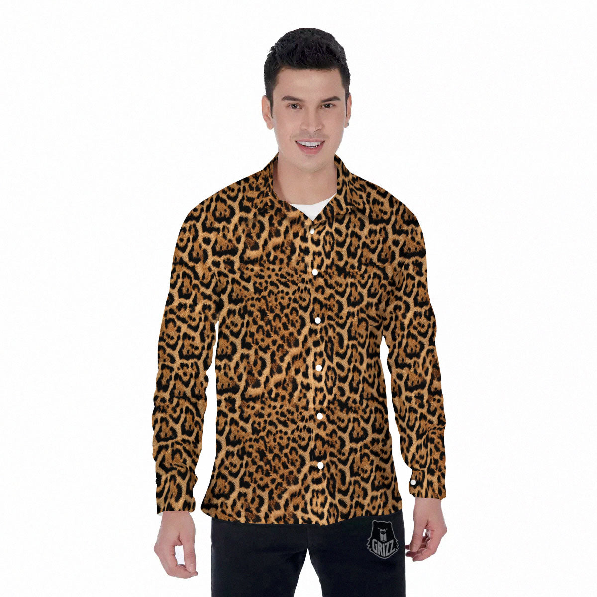 Fur Jaguar Print Pattern Men's Long Sleeve Shirts-grizzshop
