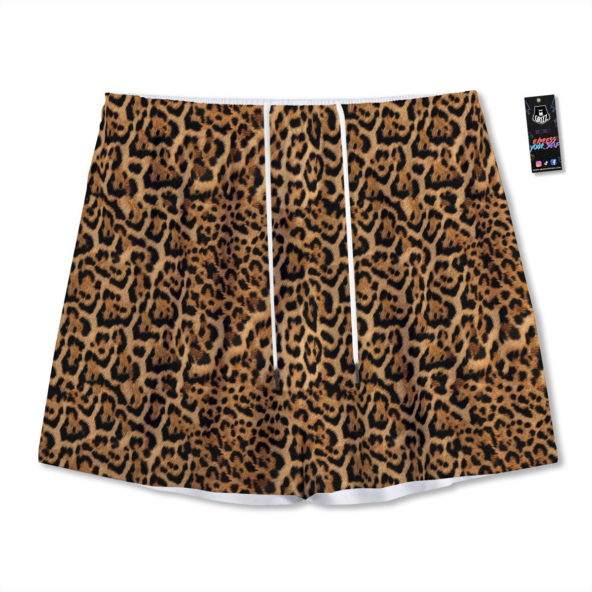 Fur Jaguar Print Pattern Mesh Shorts