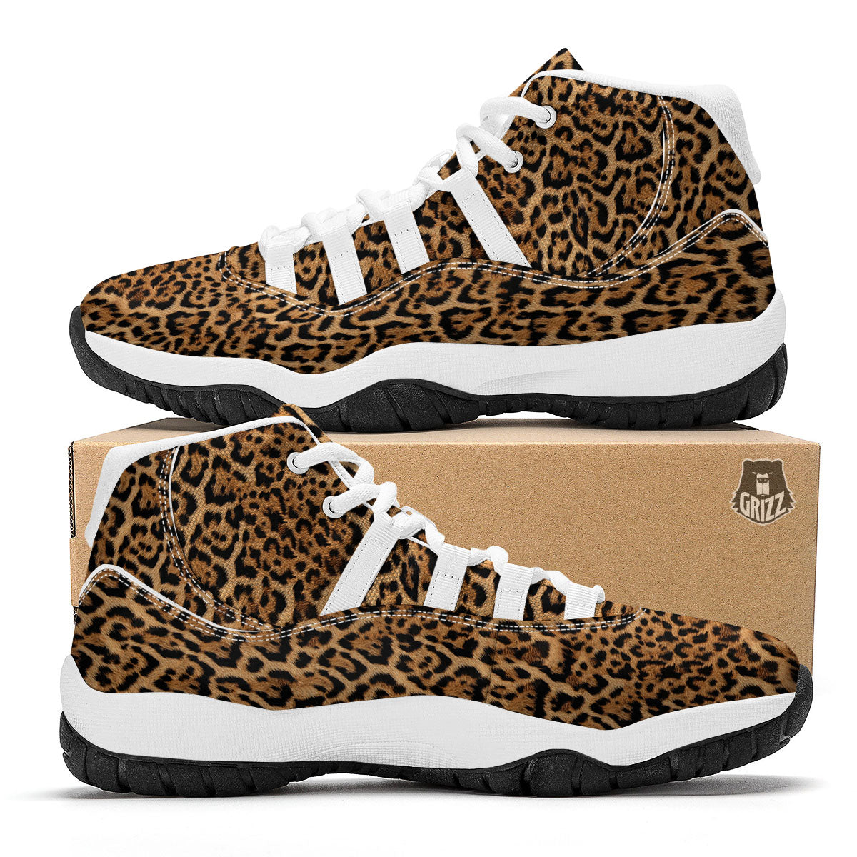 Fur Jaguar Print Pattern White Bball Shoes-grizzshop