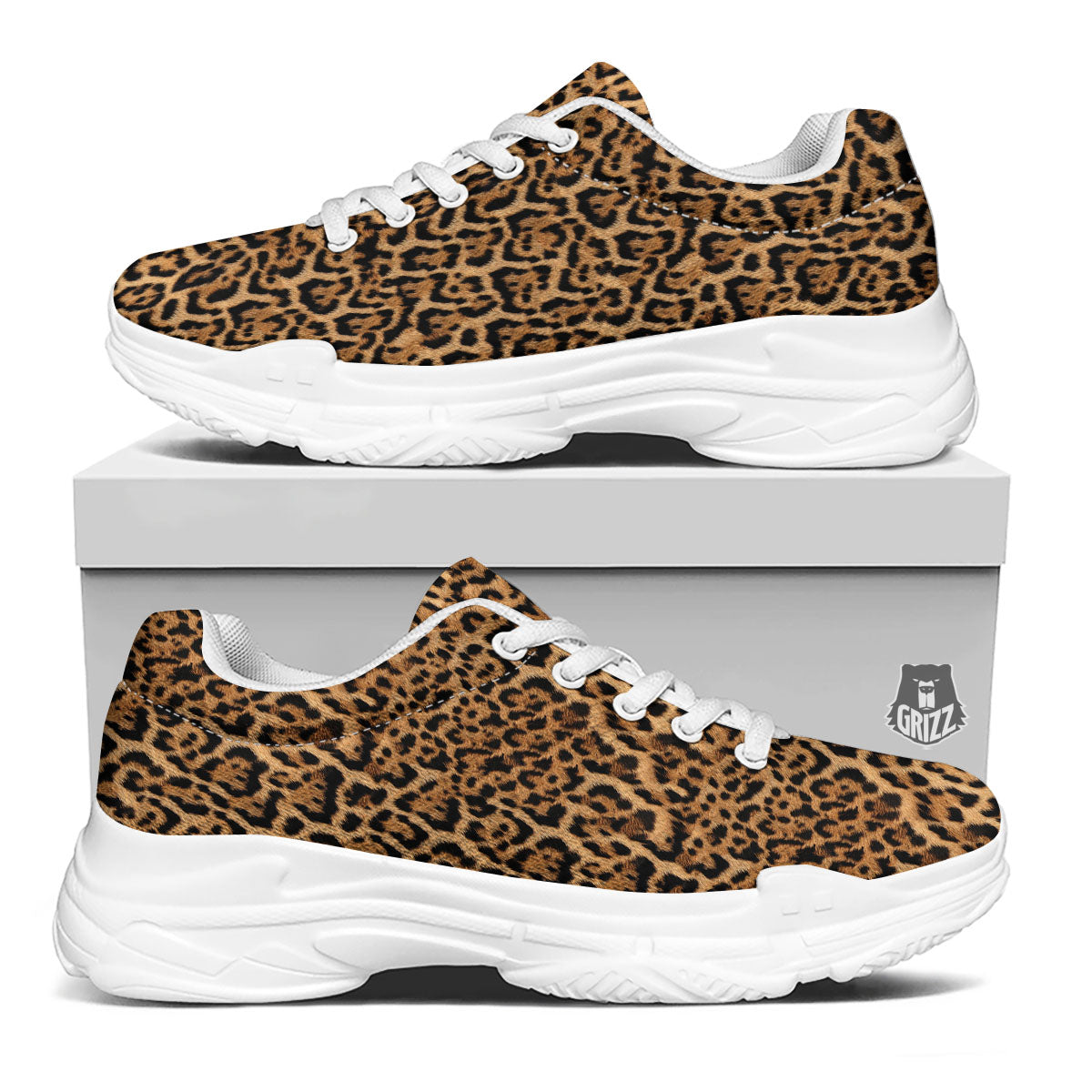 Fur Jaguar Print Pattern White Chunky Shoes-grizzshop