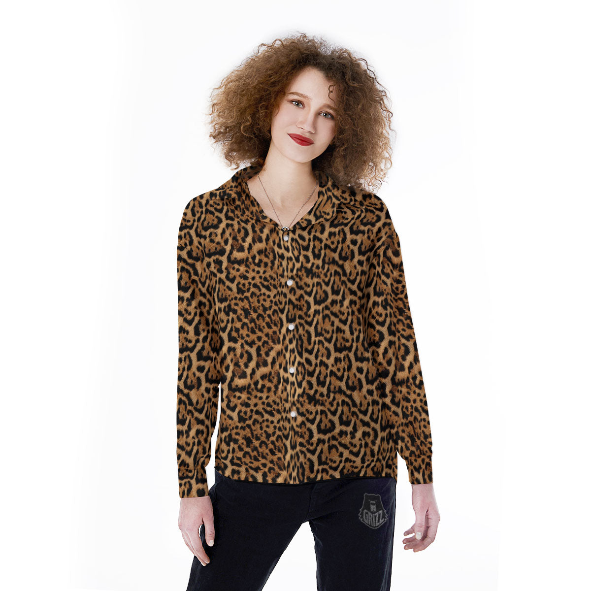 Fur Jaguar Print Pattern Women's Long Sleeve Shirts-grizzshop