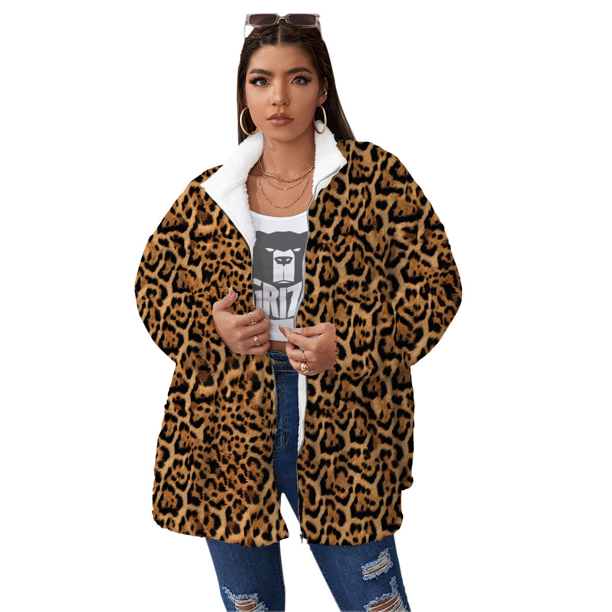 Fur Jaguar Print Pattern Women's Sherpa Jacket-grizzshop