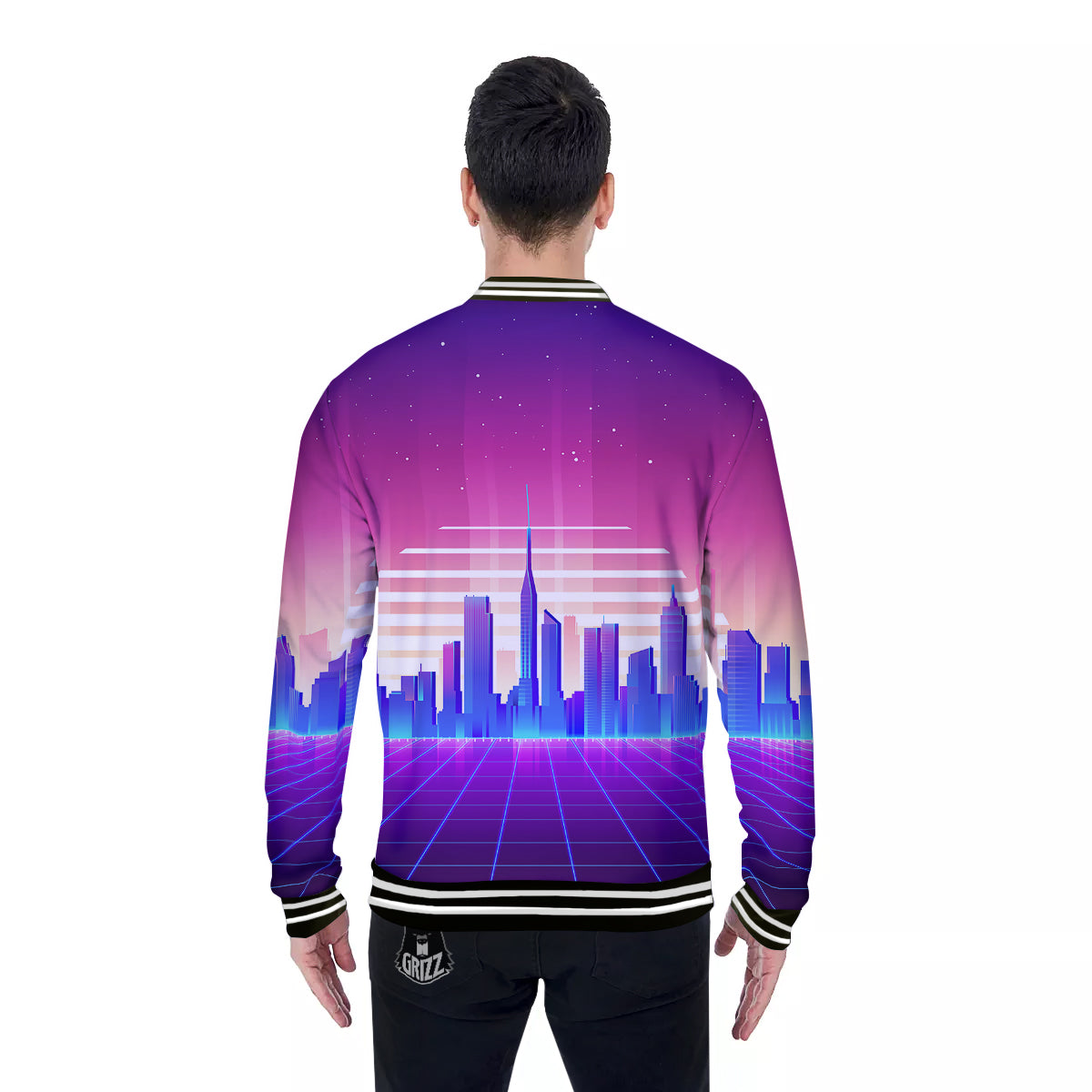 Futuristic City Print Baseball Jacket-grizzshop