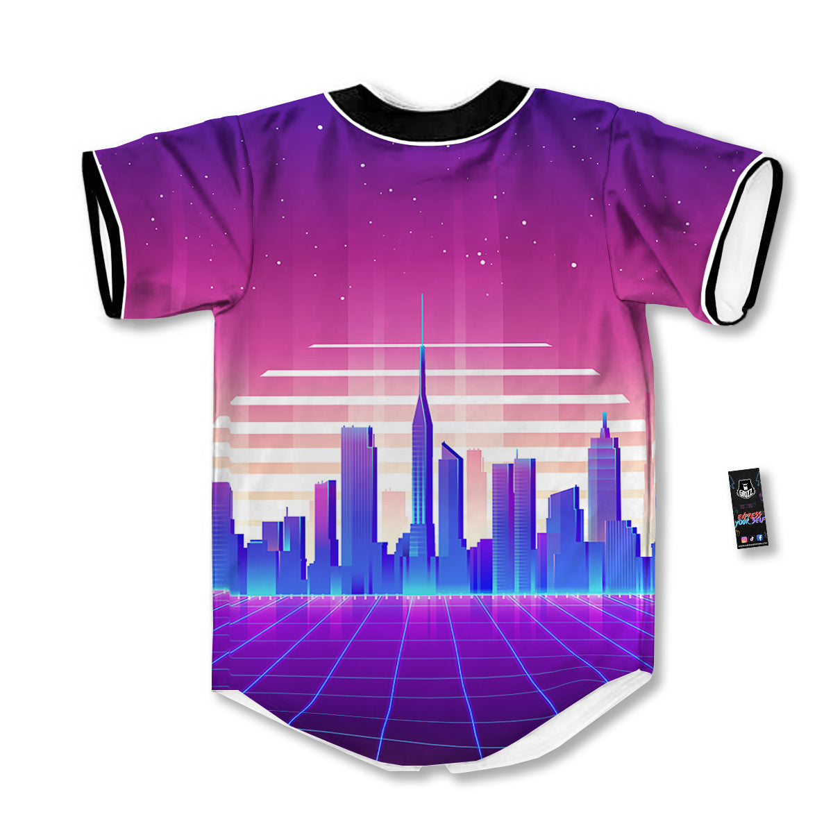 Futuristic City Print Baseball Jersey-grizzshop