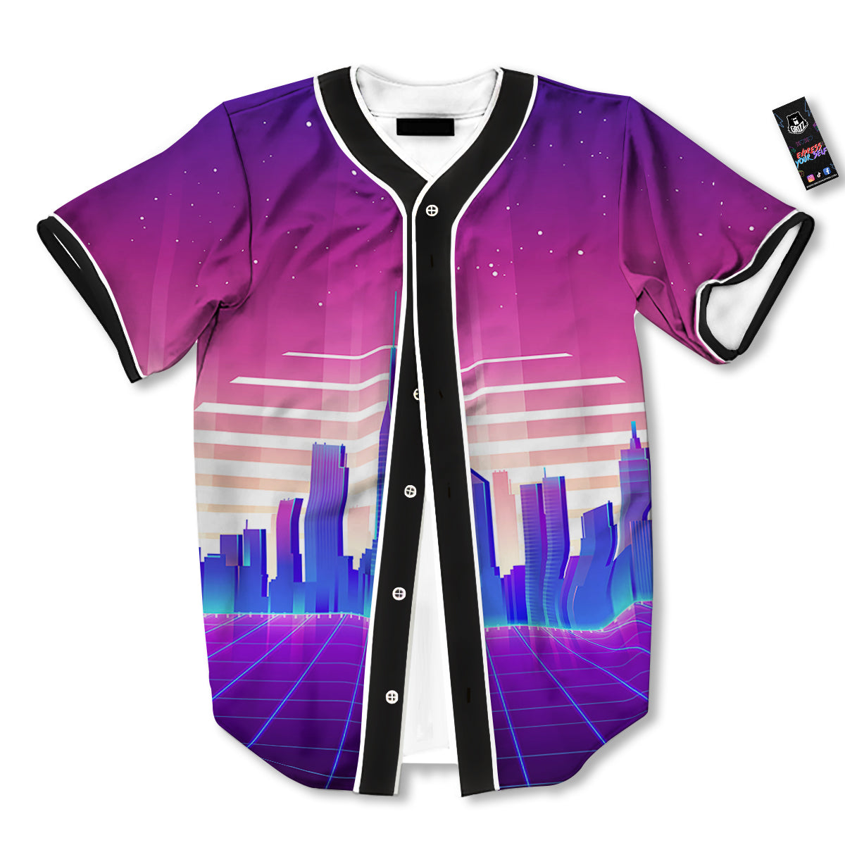 Futuristic City Print Baseball Jersey-grizzshop