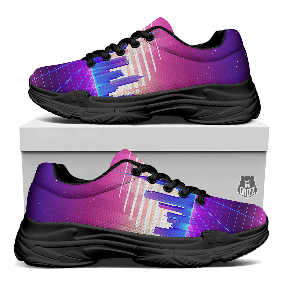 Futuristic City Print Black Chunky Shoes-grizzshop
