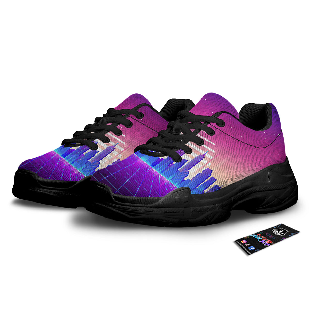 Futuristic City Print Black Chunky Shoes-grizzshop