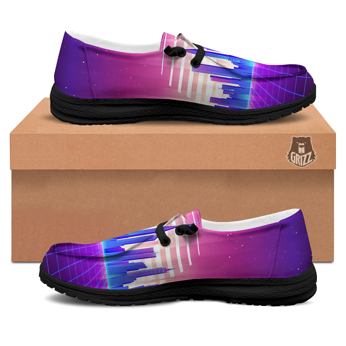 Futuristic City Print Black Loafers-grizzshop