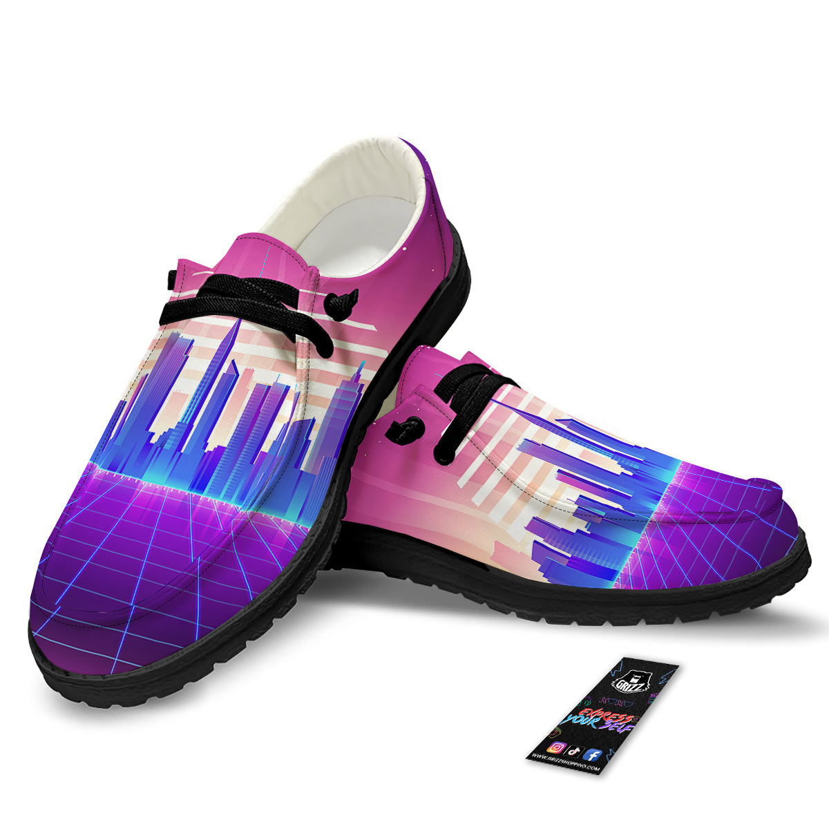 Futuristic City Print Black Loafers-grizzshop