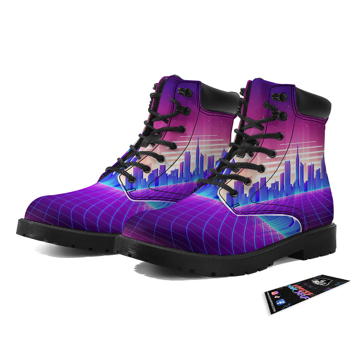 Futuristic City Print Boots-grizzshop