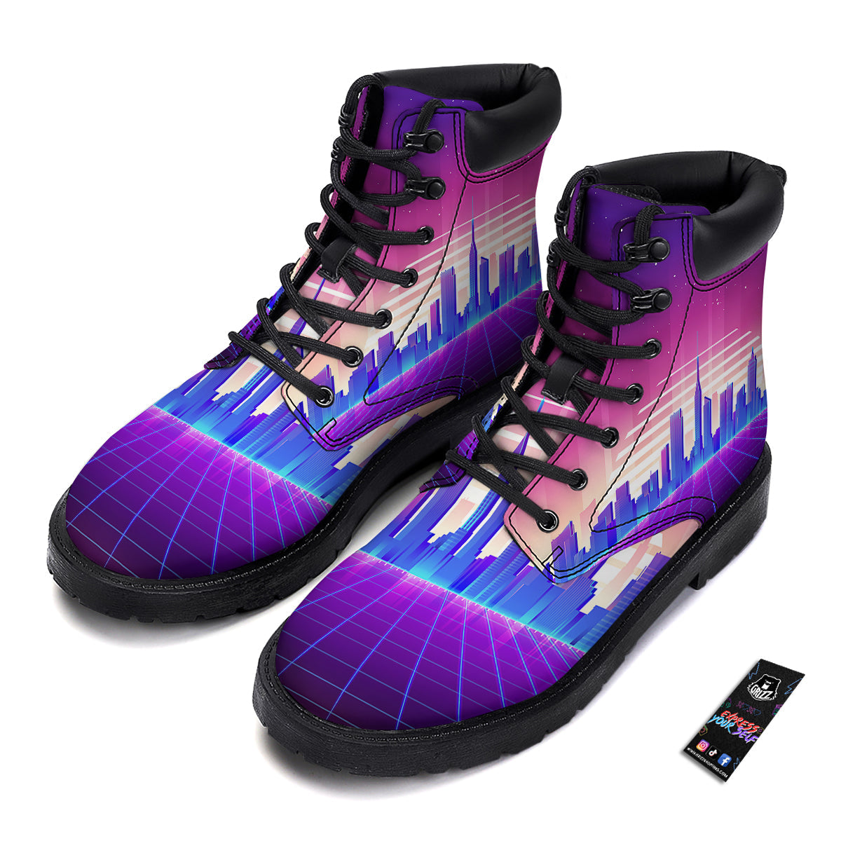 Futuristic City Print Boots-grizzshop