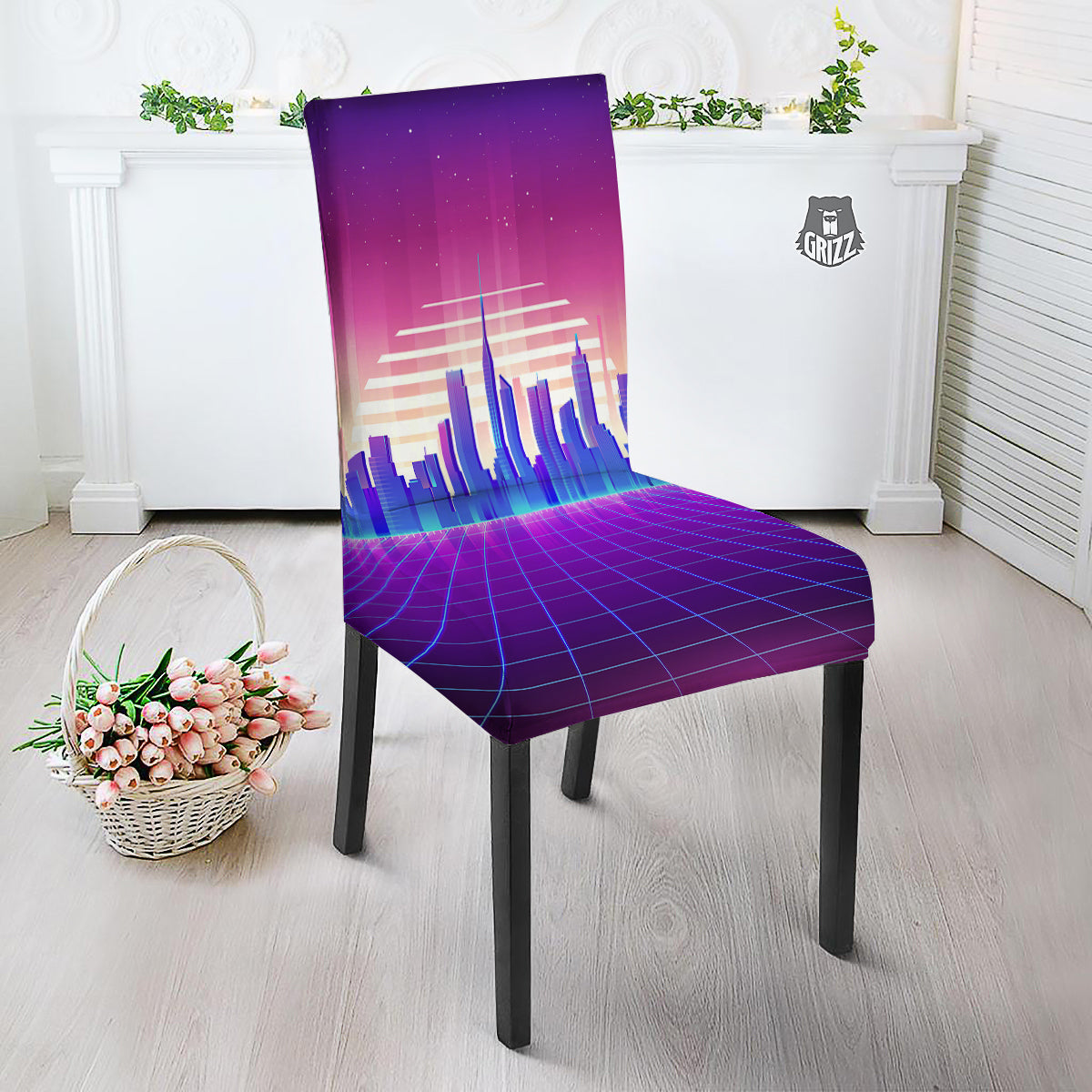 Futuristic City Print Dining Chair Slipcover-grizzshop
