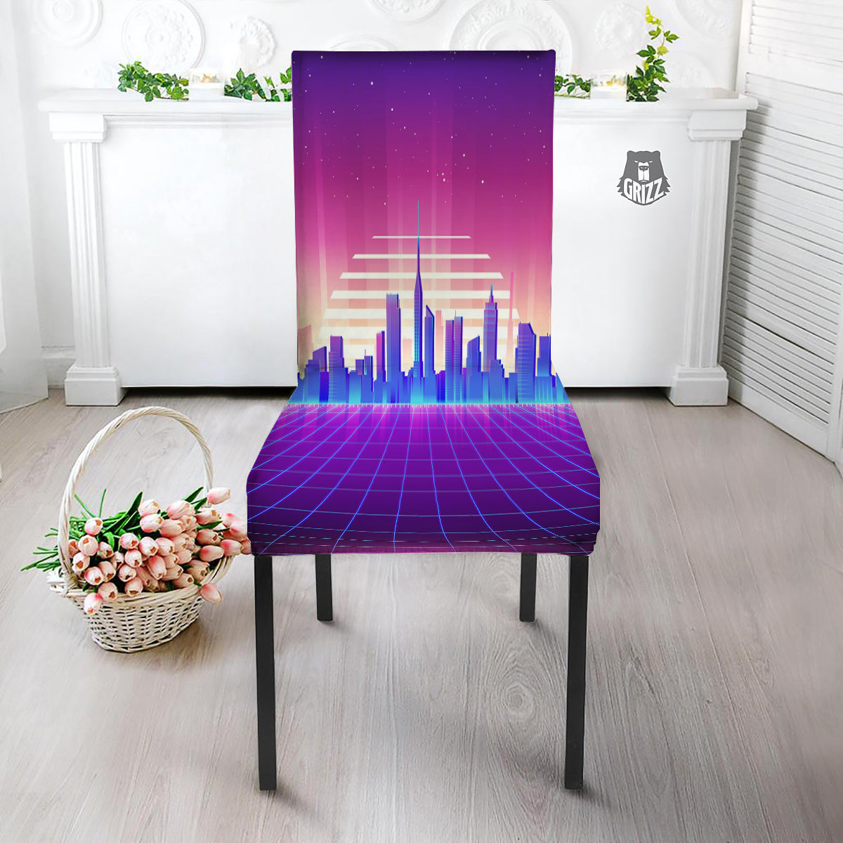 Futuristic City Print Dining Chair Slipcover-grizzshop
