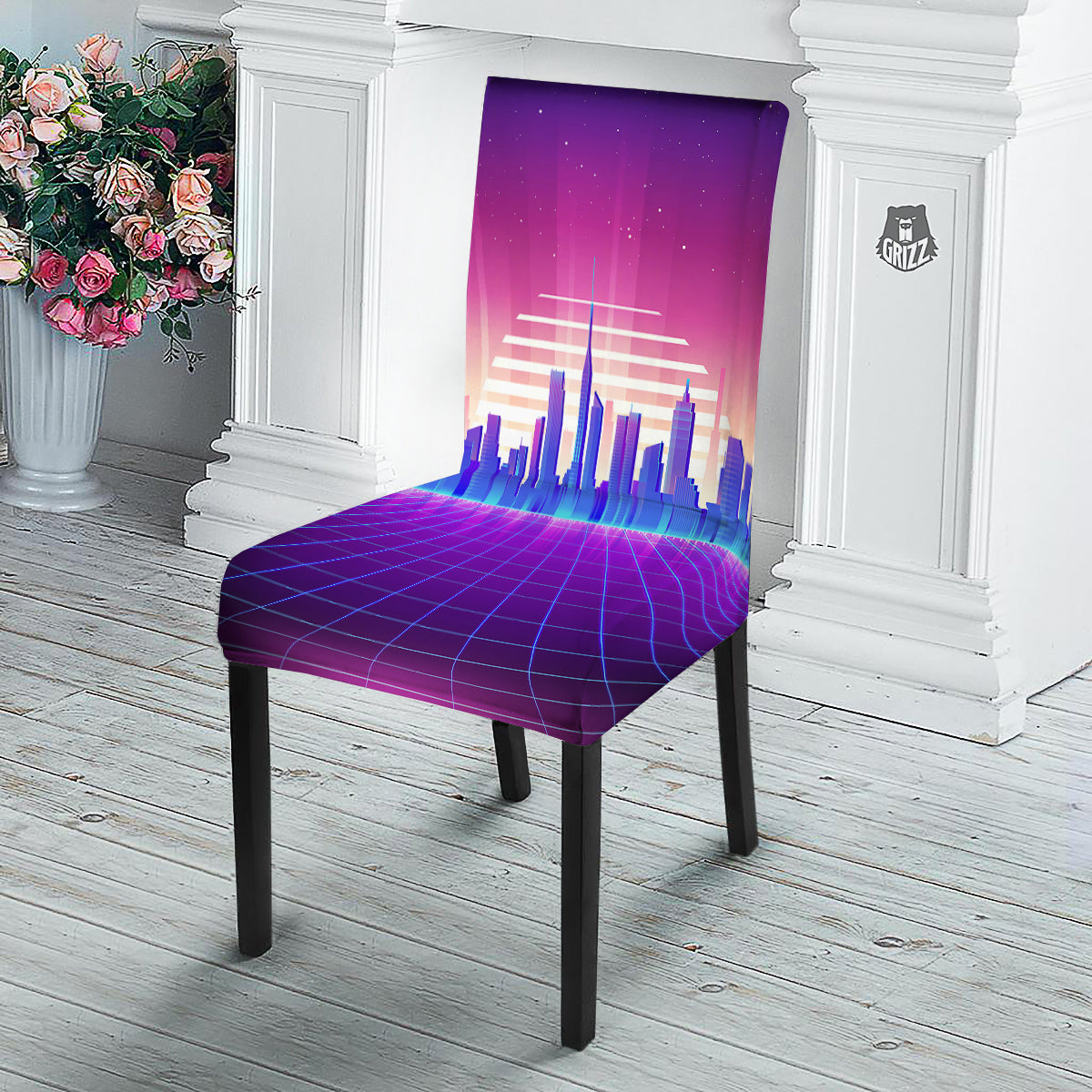 Futuristic City Print Dining Chair Slipcover-grizzshop