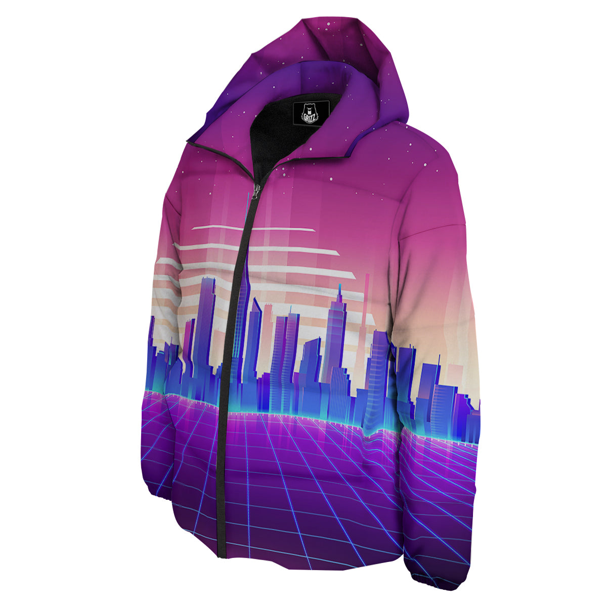 Futuristic City Print Down Jacket-grizzshop