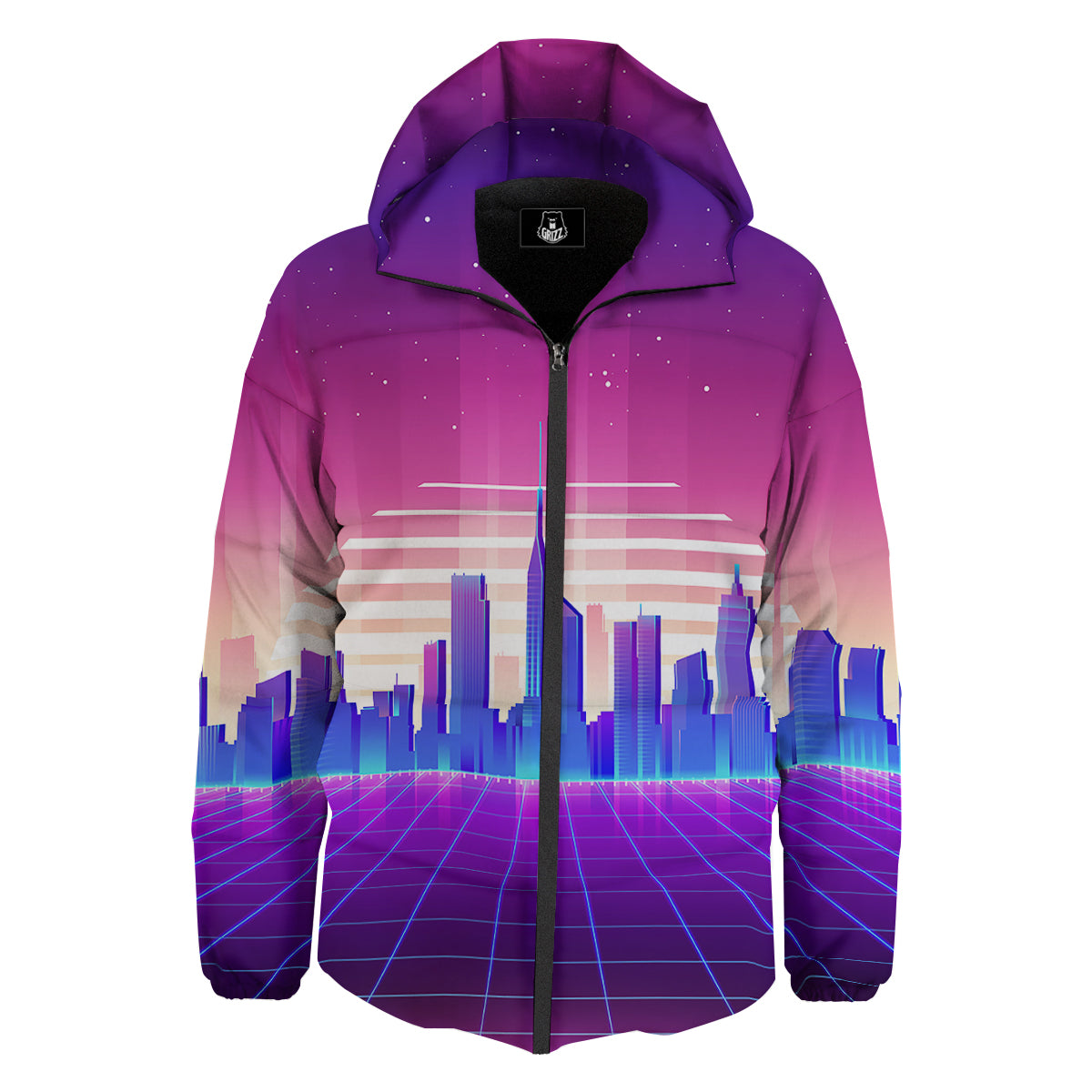 Futuristic City Print Down Jacket-grizzshop