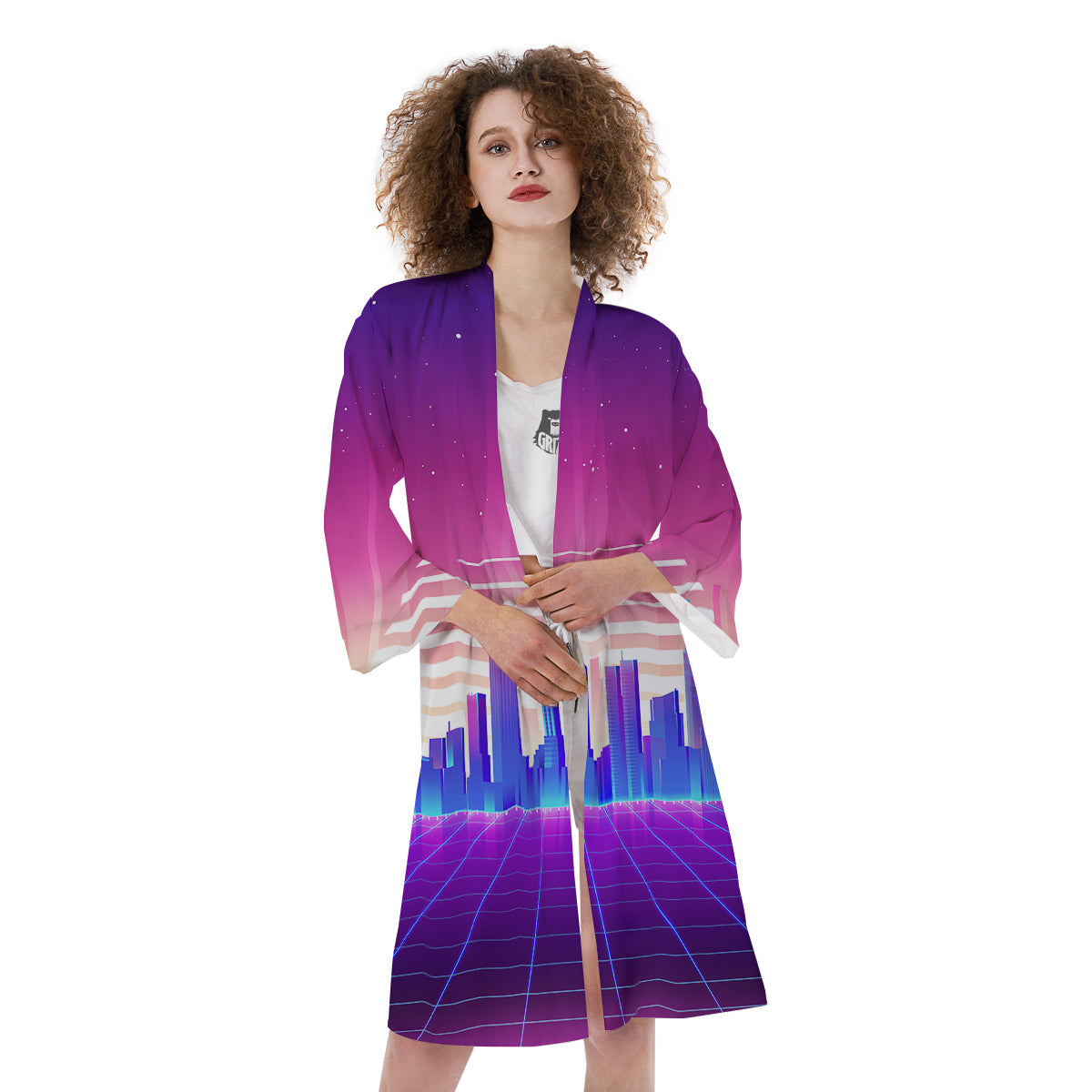 Futuristic City Print Kimono-grizzshop