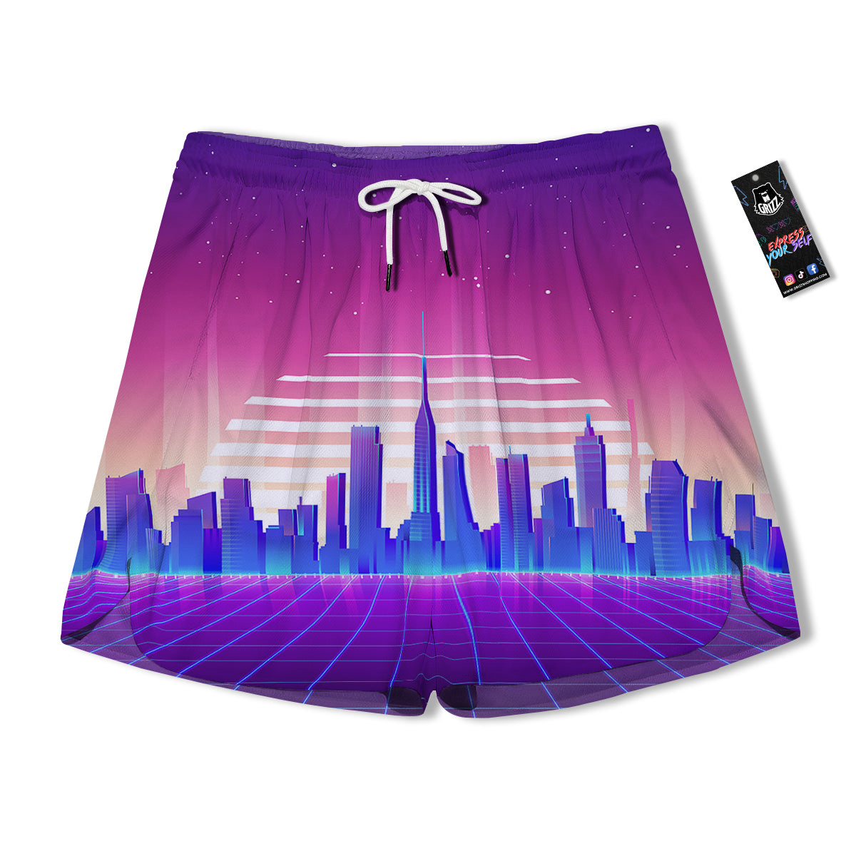Futuristic City Print Men's Running Shorts-grizzshop