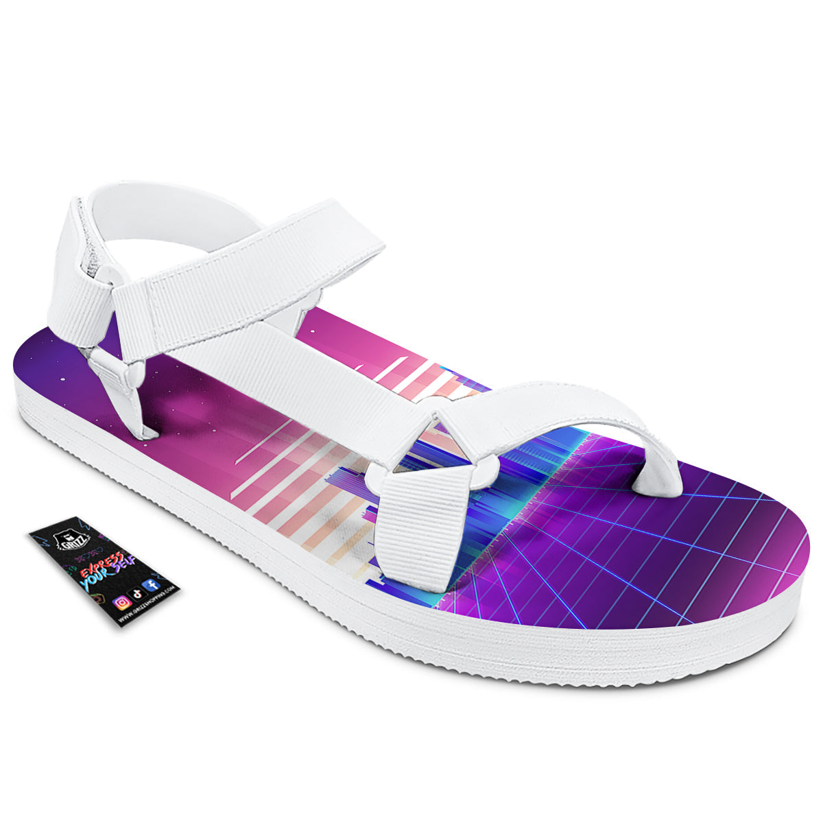 Futuristic City Print White Open Toe Sandals-grizzshop