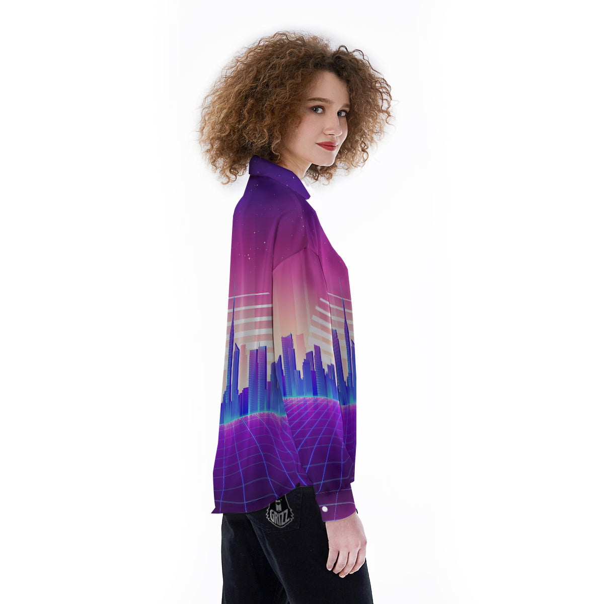 Futuristic City Print Women's Long Sleeve Shirts-grizzshop