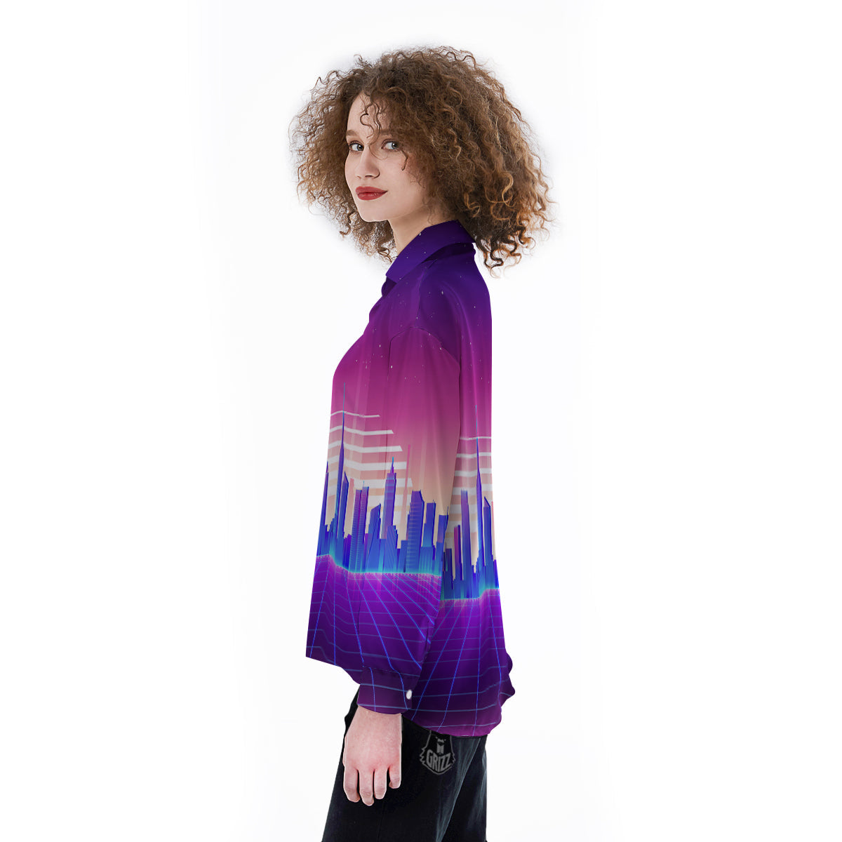 Futuristic City Print Women's Long Sleeve Shirts-grizzshop