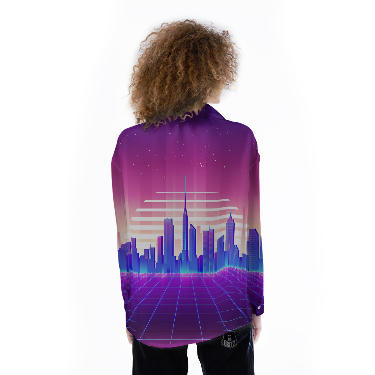 Futuristic City Print Women's Long Sleeve Shirts-grizzshop