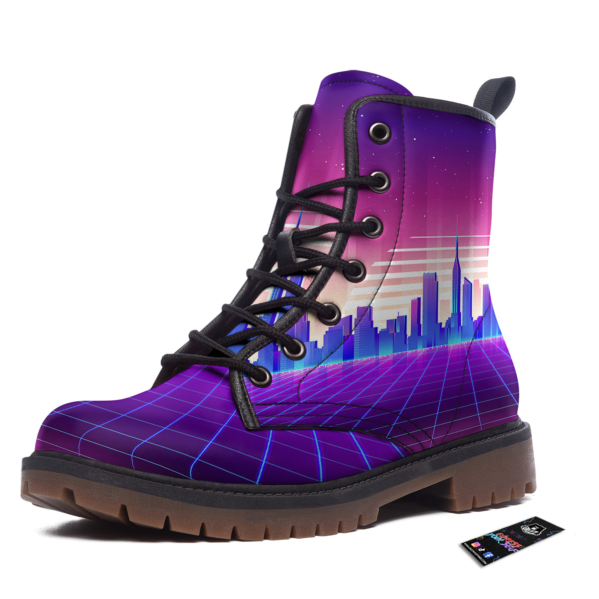 Futuristic City Print Work Boots-grizzshop