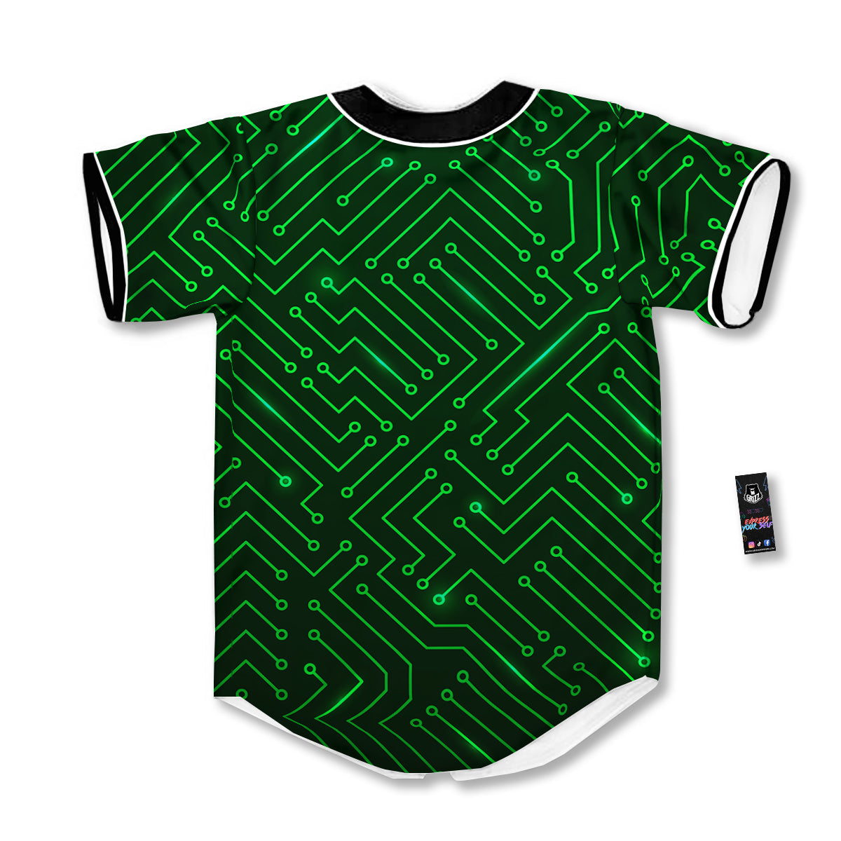 Futuristic Green Circuit Board Print Baseball Jersey-grizzshop