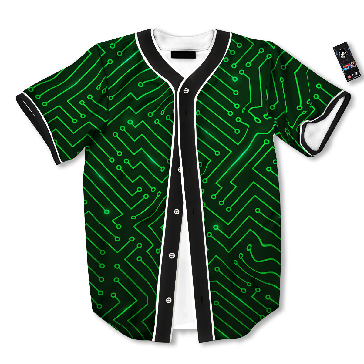 Futuristic Green Circuit Board Print Baseball Jersey-grizzshop
