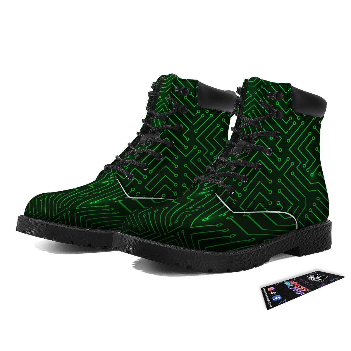 Futuristic Green Circuit Board Print Boots-grizzshop