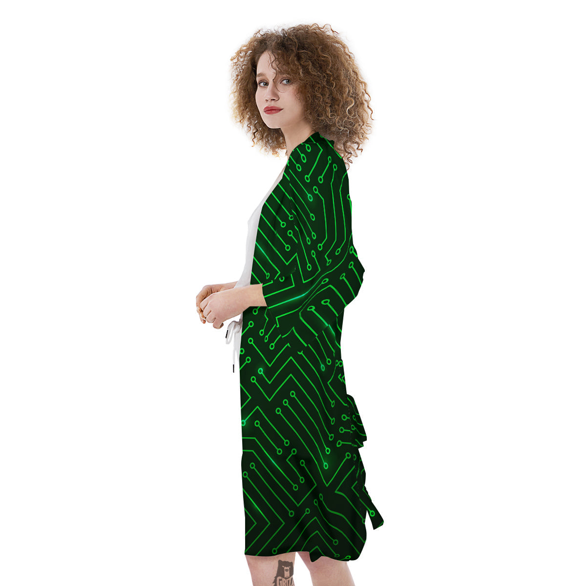 Futuristic Green Circuit Board Print Kimono-grizzshop