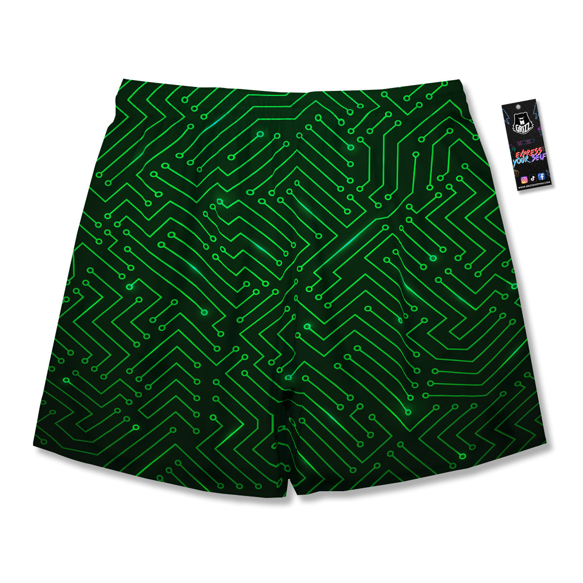 Futuristic Green Circuit Board Print Men's Running Shorts-grizzshop