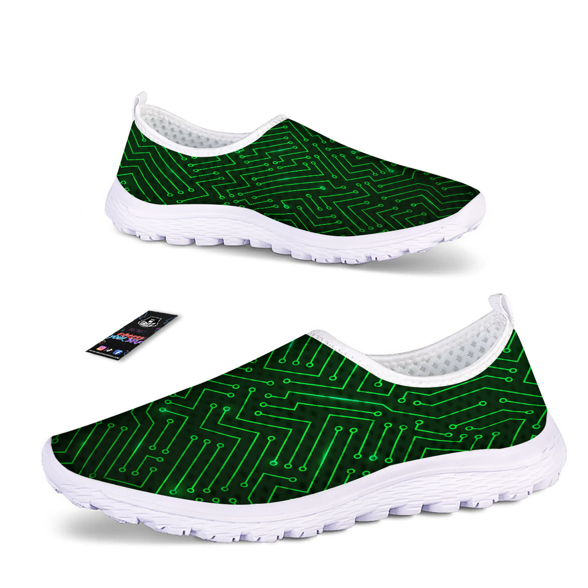 Futuristic Green Circuit Board Print Nurse Shoes-grizzshop