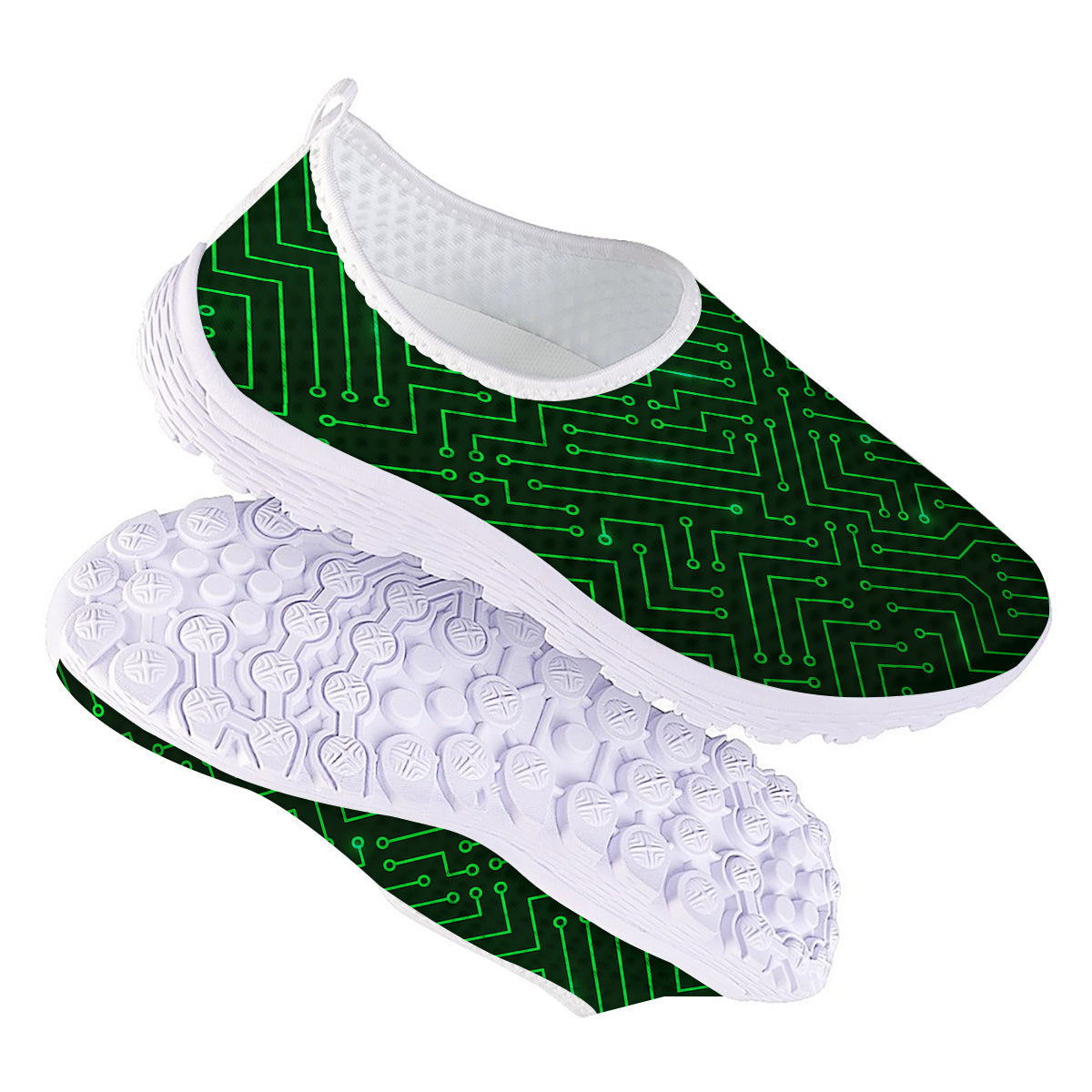 Futuristic Green Circuit Board Print Nurse Shoes-grizzshop