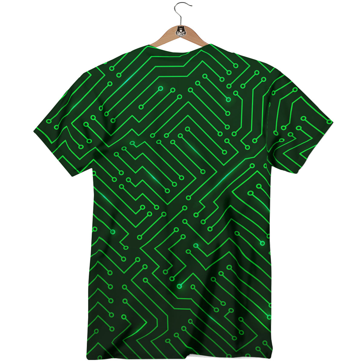 Futuristic Green Circuit Board Print T-Shirt-grizzshop